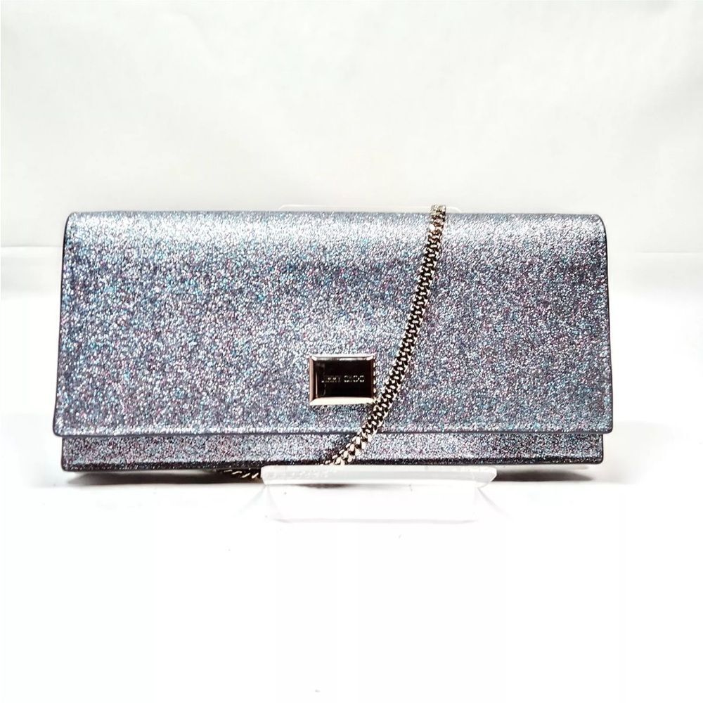 Auth Jimmy Choo Lilia Shadded Glitter Multicolor Fabric Clutch Preloved Purse